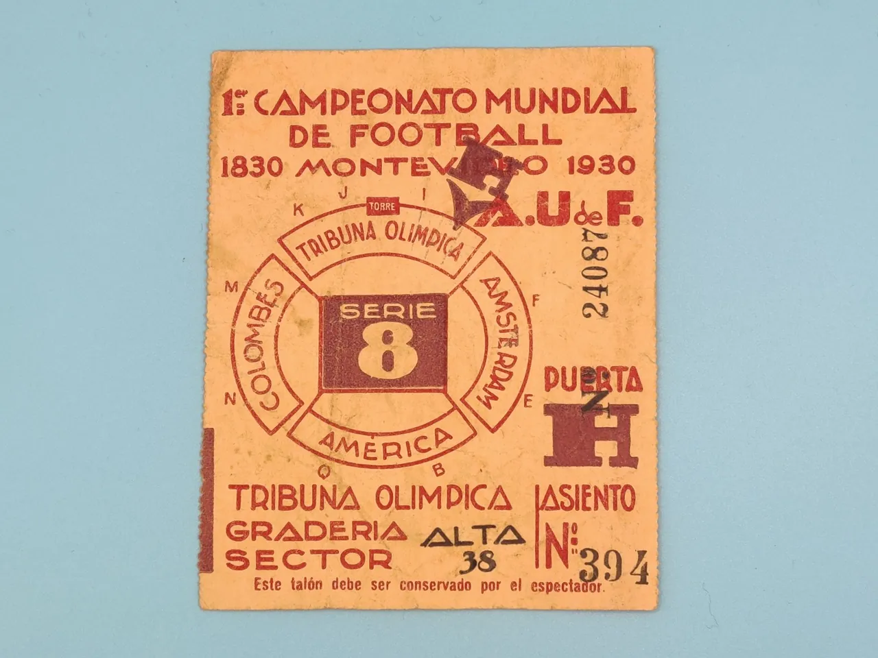 Original physical ticket for the 1930 World Cup final between Uruguay and Argentina
