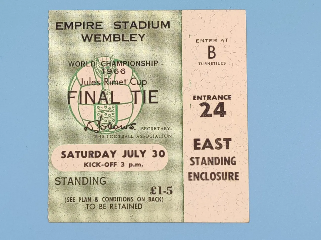 Original physical ticket for the 1966 World Cup final between England and West Germany