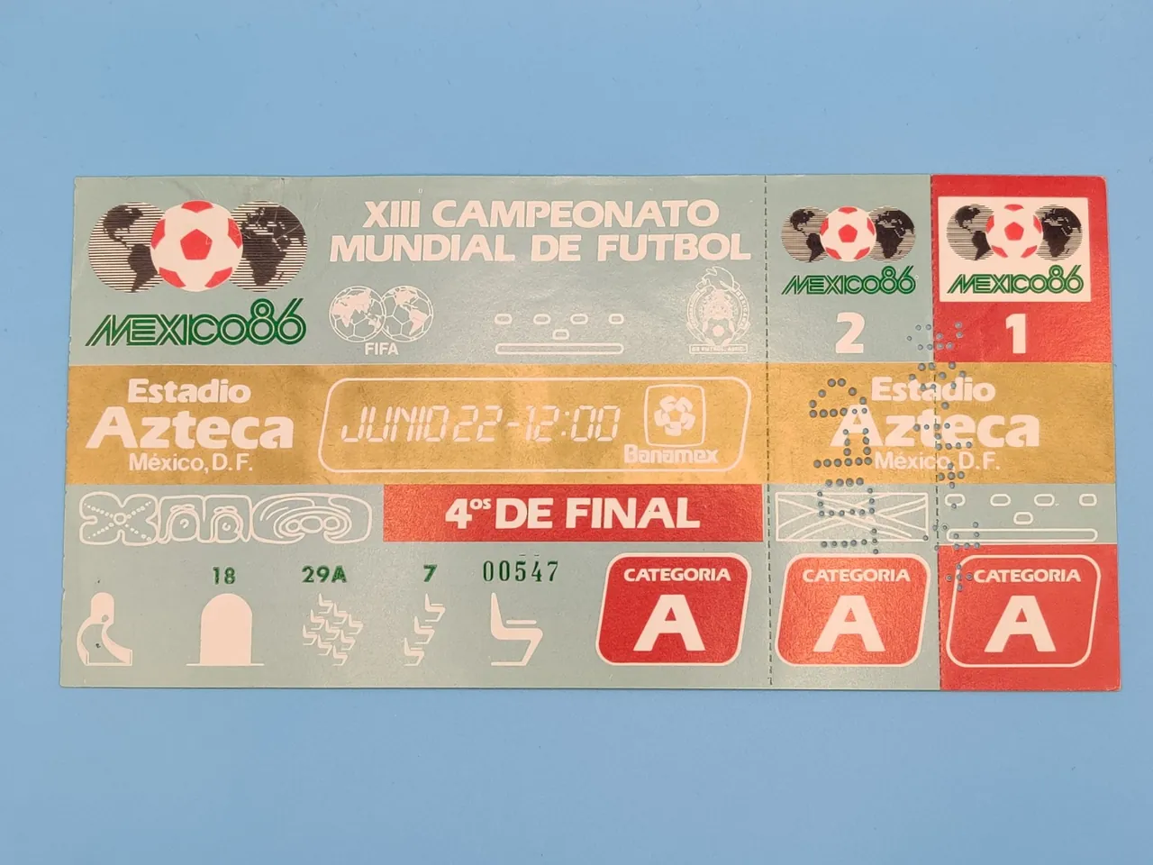 Original physical admission ticket for Argentina versus England at the 1986 World Cup